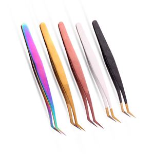 Pinces à cils de haute qualité, courbées, à pointe fine, en acier inoxydable, revêtement couleur plasma, pinces à cils pour extensions de cils - Product Image 3