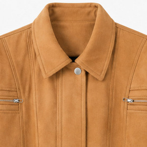 Blouson bomber en daim camel pour femme |   Veste décontractée à fermeture éclair surdimensionnée |   Fabricant OEM ODM sur mesure en gros - Product Image 6