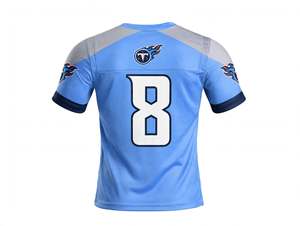 Maillot de football américain personnalisé sublimé bleu clair à manches courtes, uniforme d'équipe sportive respirant en polyester pour le gridiron - Product Image 5