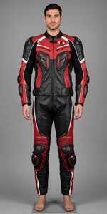 Traje de Motociclismo de Cuero Blanco y Negro para Hombre, Conjunto de Dos Piezas con Armadura - Product Image 3