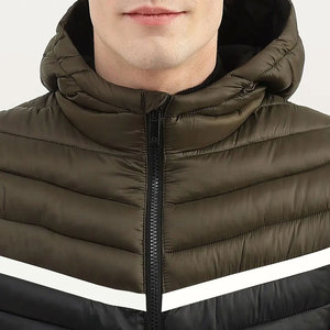 100% Nylon Puffer <b>Jacket</b> with Stand Collar Patchwork Design Hooded <b>Waterproof</b> & Breathable <b>Winter</b> Outerwear - Product Image 1