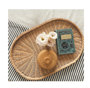 <b>Rustic</b> Handwoven Rattan Serving Storage Tray For Beverages Snacks Breakfast Decorative Cane Platter For <b>Coffee</b> & Dining <b>Table</b> - Product Image 3