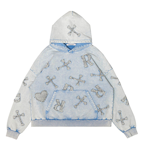 Sweat à capuche délavé effet vintage unisexe en molleton doux mélange coton coupe oversize streetwear décontracté épais - Product Image 3