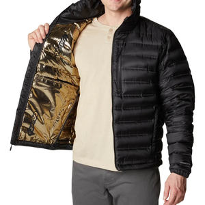 Blouson matelassé noir à capuche pour homme, col montant, fermeture éclair frontale, coupe-vent, décontracté, hiver, rembourré de duvet, coupe ajustée, longueur standard - Product Image 4