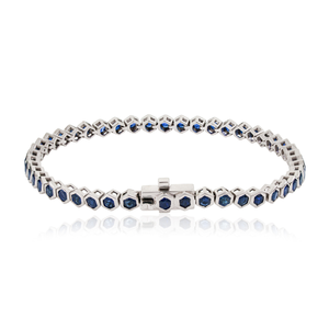 Nouveau Bracelet Tennis Empilable Haut de Gamme Personnalisé en Or Blanc 14K avec Saphir Bleu Véritable et Pierres Précieuses, Bijou de Mariage et de Fête - Product Image 5