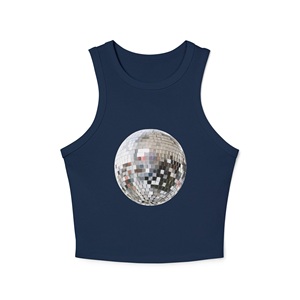 เสื้อกล้ามทรง Racerback สำหรับผู้หญิง ผ้าถัก พิมพ์ลายด้านหน้า คอกลม แขนกุด น้ำหนักเบา ทรงเข้ารูป ผ้าริบ แต่งขอบ  ลำลอง สไตล์ครอป เหมาะสำหรับใส่ไปเที่ยวคลับ - Product Image 3