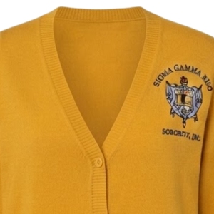 Ladies SGRho Traditional Knitted <b>Cardigan</b> Personalized Greek Letter Embroidery Button Down <b>Sweater</b> Elegant Casual Layering Top - Product Image 3