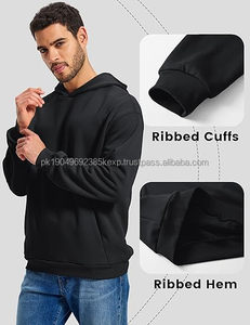 Sweat à capuche noir uni pour homme, streetwear surdimensionné, molleton épais, sweat à capuche décontracté - Product Image 4