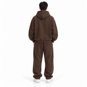 Ensemble sweat-shirt et pantalon de survêtement pour homme, coupe ample, marron uni, 2 pièces, tenue décontractée streetwear - Product Image 2