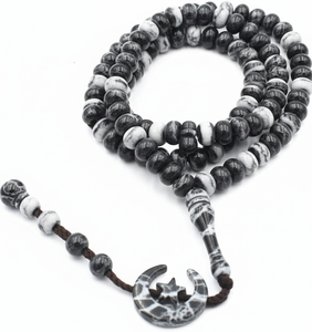 ลูกประคำทรงกลมสีขาวทองแบบกำหนดเอง ลูกปัดประคำอิสลาม 99/33 เม็ด พู่ห้อยรูปพระจันทร์และดวงดาว งานแฮนด์เมดสุดหรู - Product Image 4