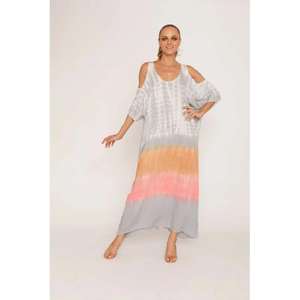 Magnifique robe maxi en coton tie-dye pour femme, col en V, épaules tombantes, lavable, mélange parfait, charme bohème, élégance sans effort, 100% coton - Product Image 4