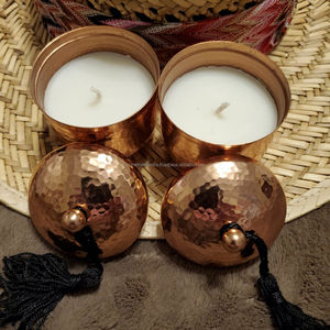Pot de cire à bougie en cuivre pur avec design martelé idéal pour la décoration de table Accents de maison élégants et cadeaux de Noël parfaits - Product Image 2