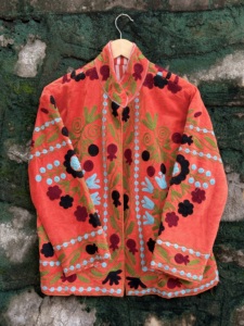 Premium Handmade <b>Velvet</b> Orange Sujani Hand Embroidery Pullover Autumn/Winter <b>Women</b> Cotton Ethnic Floral <b>Jacket</b> B2B Wholesale - Product Image 1
