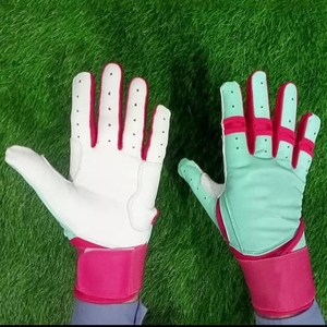 Pink Leather Batting Gloves With Wrist Support <b>Hook</b> And Loop Closure Unisex Adult Training Glove - Product Image 4