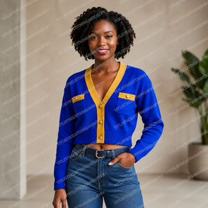 Pulls à col en V de haute qualité très demandés pour les sororités, les fraternités, les écoles, les collèges, les universités, avec logos, cardigans tricotés - Product Image 2