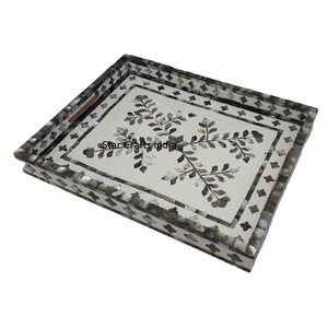 Plateau de service avec incrustation de nacre rectangulaire de conception artistique unique avec logo personnalisé Plateau de nourriture pour fournitures de restaurant et d'hôtel à la mode - Product Image 1