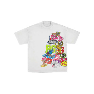 Camiseta Blanca de Manga Corta Extra Grande para Hombre con Estampado de Dibujos Animados, Estilo Urbano, Cuello Redondo, Tela Jersey - Product Image 1