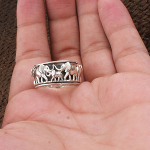 Wholesale Shree Jaipur Silver 925 Sterling Silver Elephant <b>Spinner</b> <b>Ring</b> Carved Elephant Family Band Anti Anxiety Meditation <b>Ring</b> - Product Image 2