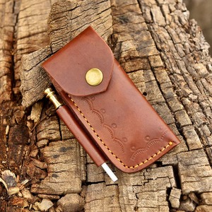 Couteau pliant en acier Damas Viking Art FH-10, manche en bois et résine, fait main, pointe tombante, 8,5 pouces, étui en cuir, DIY OEM, extérieur, EDC - Product Image 5