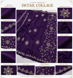 CHOHAN TEXTILE Indian <b>Purple</b> Silk <b>Saree</b> Intricate Gold Embroidery Bridal Wedding Wear Traditional Luxury Women Party Wear Saris - Product Image 6