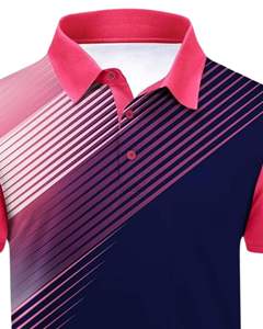Polo personnalisé pour homme, rose et bleu marine, imprimé rayé, manches courtes, t-shirt de golf respirant en polyester, vêtements décontractés, fabrication OEM sur mesure - Product Image 1