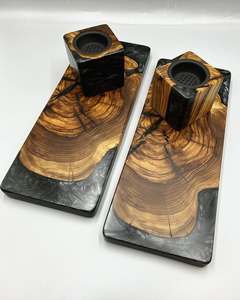 Brûleur d'encens en résine époxy et bois naturel Resin Spa Luxe, support artisanal exclusif fait main pour bâtonnets et cônes d'encens - Product Image 6