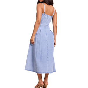 Vestidos Midi Casuales de Mezclilla para Mujer, para Todas las Temporadas, 100% Algodón Lavado, Tela Cómoda y Transpirable, Manga Larga, Color Degradado - Product Image 5