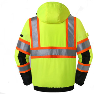 Chaqueta de Seguridad Reflectante de Alta Visibilidad con Capucha, Amarilla y Negra, Ropa de Trabajo Impermeable y Resistente al Viento con Bolsillos - Product Image 3