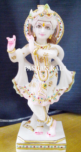 Estatua de Mármol Blanco Makrana Hecha a Mano del Dios Krishna, con Silbato, en Posición de Pie, Estilo Elegante, Rectangular, Duradera y Tradicional - Product Image 5
