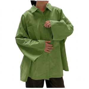 Blusa de Algodón Transpirable para Mujer, Diseño Personalizado OEM 2026, Estilo Musulmán Modesto, Corte Regular, Cuello en V, Manga Larga, Botones al Frente, Bordado Maxi - Product Image 2