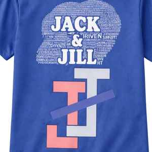 Camiseta Dri Fit Jack and Jill Azul con Nube de Palabras y Logotipo de Jack y Jill, Camiseta Juvenil Cómoda para Deportes y Uso Casual - Product Image 3