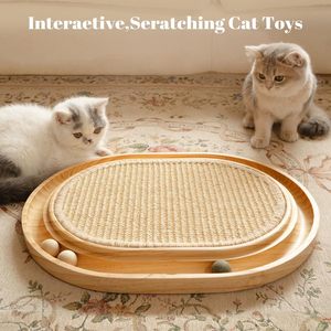Jouet à gratter pour chat en sisal avec piste à balles, jouet interactif en bois pour chat d'intérieur, tapis à gratter, exercice physique pour toutes les races - Product Image 6