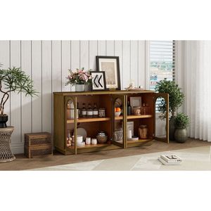 TREXM 4-Door Large Storage Buffet Cabinet Adjustable <b>Shelves</b> Arched <b>Kitchen</b> Dining Room Display & China Cabinets Glass Doors - Product Image 6