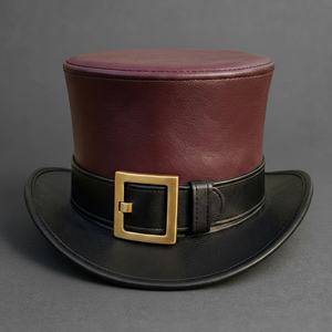 Premium quality custom made Handmade Leather Top <b>Hat</b> with Buckle, <b>Steampunk</b> Victorian Gothic Cosplay <b>Hat</b> - Product Image 5