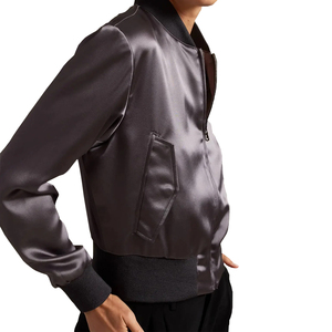 Chaqueta Bomber de Satén para Mujer, Cuello Alto, Cierre de Cremallera, Corte Regular, Transpirable, Resistente al Viento, Color Sólido, Ropa de Invierno OEM - Product Image 3