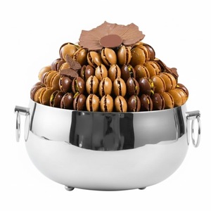 Bol de service cannelé en acier inoxydable, élégant, en métal argenté, pour desserts, fruits, salades, en-cas, avec base sur pied, vaisselle ronde, cadeau - Product Image 4