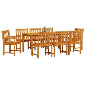 Juego de comedor de jardín de madera de acacia maciza marrón de 9 piezas, muebles de exterior resistentes a la intemperie, estilo tradicional - Product Image 3