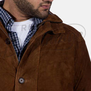 Chaqueta Parka de Cuero de Gamuza Marrón Tabaco para Hombre, Chaqueta de Piel de Oveja Real de Longitud Media con Capucha, Abrigo Informal de Invierno - Product Image 3