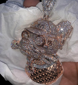 Pendentif Hip Hop personnalisé en laiton plaqué or rose avec diamant taille émeraude et moissanite VVS, bijoux fins - Product Image 4