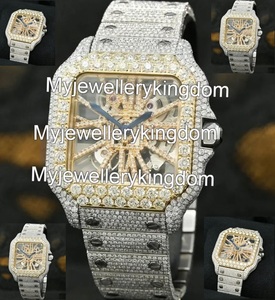 Handmade Square <b>Case</b> Skeleton Moissanite <b>Watch</b>-Elegant Open-Work Diamond Look <b>Watch</b> Premium Rapper Style Fashion <b>Watch</b> Gift Him - Product Image 1