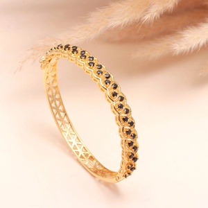 22K Gold Plated Onyx <b>Bracelet</b> Geometric Pattern Bezel Setting Women's Classic Chain Link <b>Bangle</b> Everyday Wear - Product Image 3