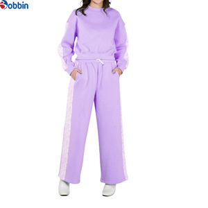 Women Pink <b>Tracksuit</b> Set Casual Full Sleeve Crew Neck Solid Color Loose Fit With Side Pockets Drawstring Pants Spring Wear - Product Image 2