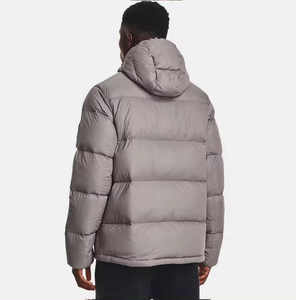 <b>Men's</b> <b>White</b> Hooded Stand Collar Anti-Wrinkle <b>Puffer</b> <b>Jacket</b> Front Customizable Polyester Wadding Filled Windproof Zipper Closure - Product Image 5