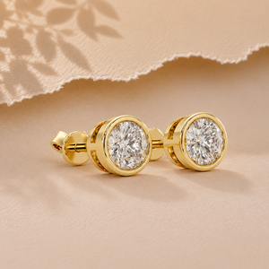 Minimalist Round Cut Lab Grown Diamond Bezel Set Stud <b>Earrings</b> 14K Solid Gold Screw <b>Back</b> <b>Earrings</b> Custom jewelry Manufacturer - Product Image 1