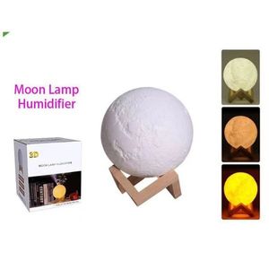 Moon Lamp Humidifier 3D LED Night <b>Light</b> With Wooden Stand For Bedroom Desk Decoration - Product Image 1