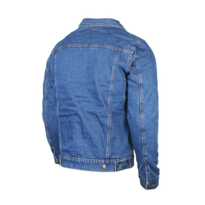 High Quality Custom Brand Casual Slim Long Sleeve Stand Collar Front Logo Jean Biker Classic Style Vintage Blue Denim Jacket <b>Men</b> - Product Image 3
