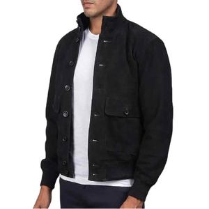 Chaqueta Bomber Marrón de Gamuza para Hombre, Cierre de Cremallera, Cuello Varsity, Puños de Punto Acanalado, Forro de Poliéster, Prenda Exterior Elegante - Product Image 3