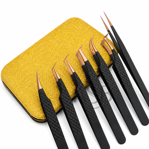 Pinzas para Pestañas Negras con Puntas de Oro Rosa, Agarre de Diamante, Precisión, Acero Inoxidable, Pinzas para Extensión de Volumen, Pinzas para Pestañas de Alta Calidad - Product Image 6