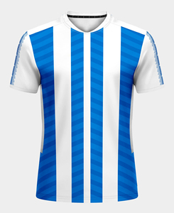 Camiseta de Fútbol Sublimada a Rayas Azules y Blancas para Hombre, Cuello Redondo, Manga Corta, Absorbe la Humedad, Corte Regular, Ropa Deportiva para Adultos, 180 g - Product Image 1