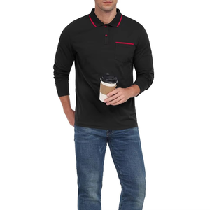 Camiseta Polo Casual de Manga Larga para Hombre, Mezcla de Algodón, con Bolsillo en el Pecho, Logotipo Personalizado, Venta al Por Mayor - Product Image 3